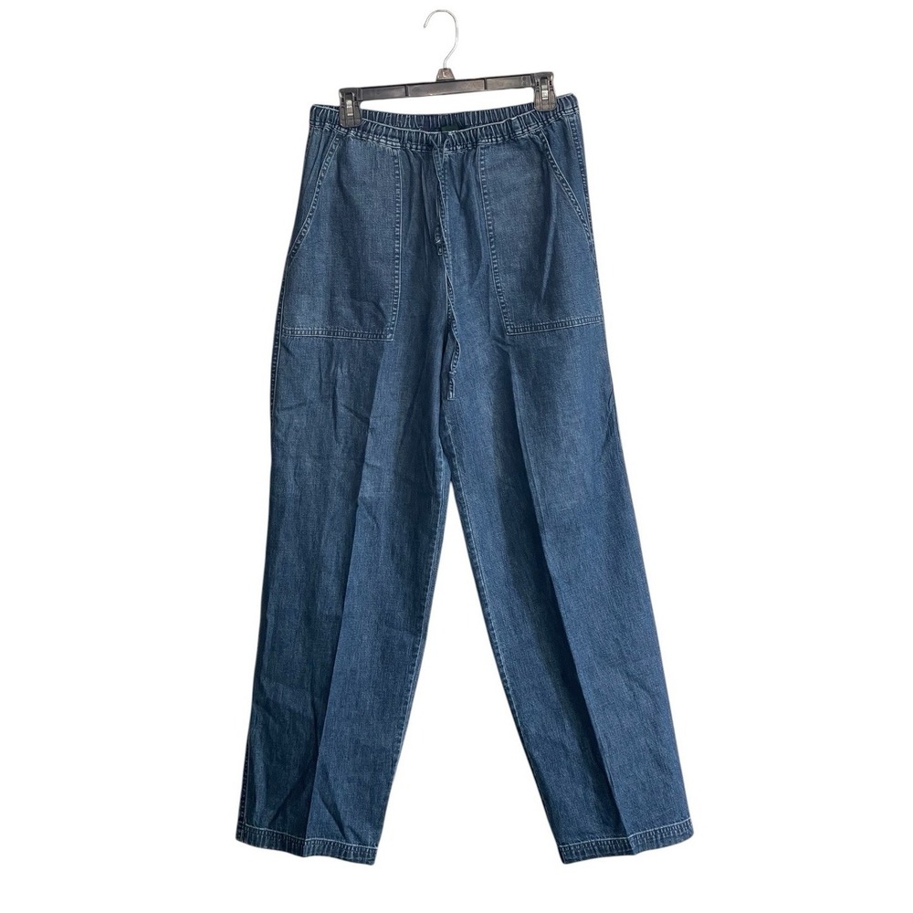 VTG Lauren Jeans Co Medium Pull On Elastic Waist HIgh Rise Drawstring Blue Denim